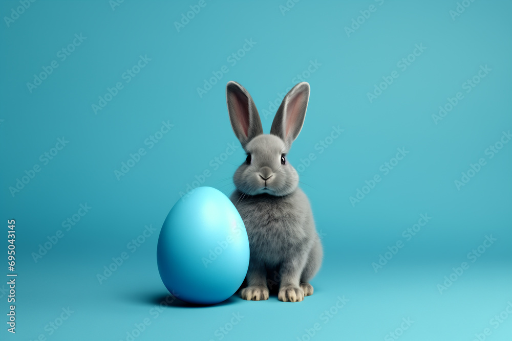 easter bunny with blue egg on simple background easter bunny with blue egg on simple background