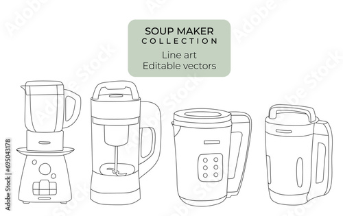 Electric Soup makers outline sketch, hand drawn line art vector