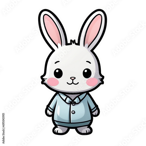 Adorable Kawaii Bunny Sticker: Fluffy White Rabbit with Rosy Cheeks and Sparkling Eyes, Perfect for Adding Cuteness to Your Notebooks, Journals, and Accessories, geneative ai