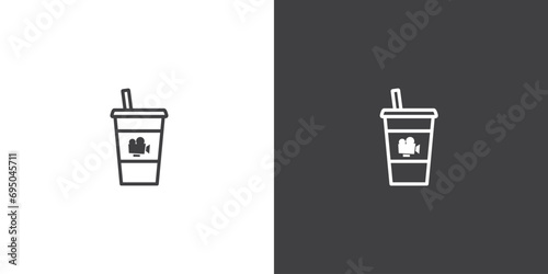 Cinema drinks vector icon. Movie elements. Simple Cinema movie signs. Isolated Cinema movie on black and white background.