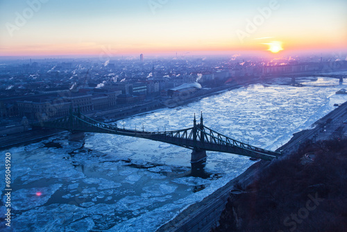 The Liberty bridge in Budapest at wintertime. photo