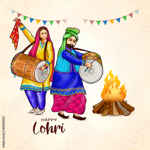 Happy Lohri indian punjabi sikh festival decorative background