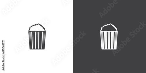 Popcorn box for cinema movies vector icon. Movie elements. Simple Cinema movie signs. Isolated Cinema movie on black and white background.