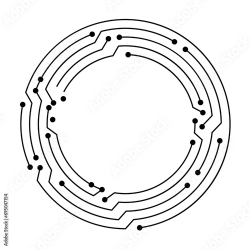 Circuit board circle frame. Abstract digital round frame, hardware board and electronic motherboard pattern vector. Programming science, computer system element