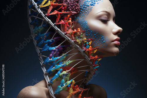Abstract portrait of a beautiful girl, dna stylization photo