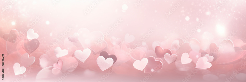 pink watercolor background with hearts. Spring color. Concept Mother's Day, Valentine's Day, Birthday. Banner