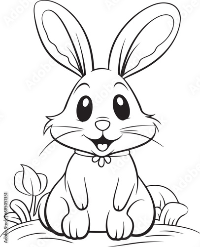 cute rabbit playing outdoor coloring page illustration  © Umar