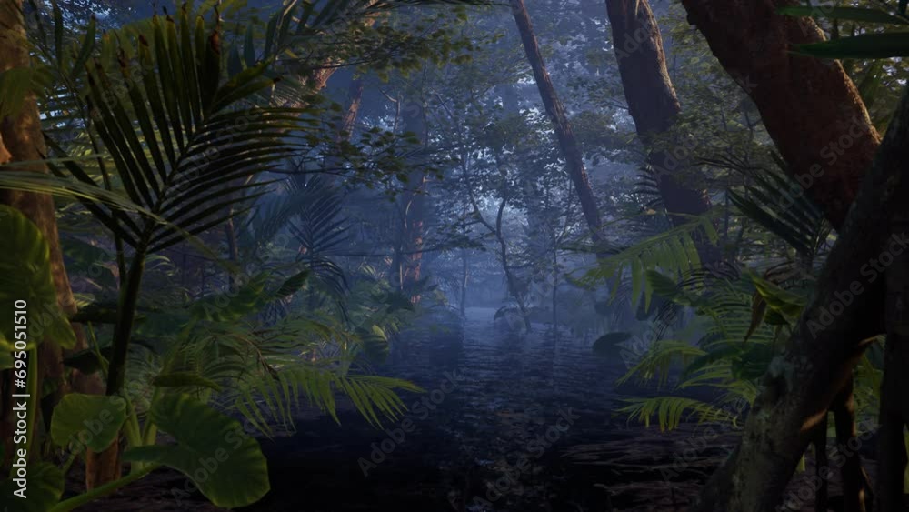 Water Stream, Passing Through Tropical Jungle Water Stream, Passing Through Tropical Jungle