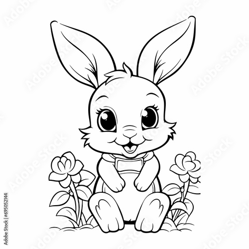 cute rabbit playing outdoor coloring page illustration  © Umar
