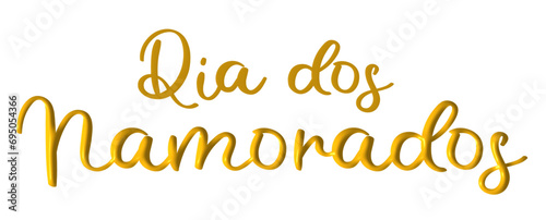 Dia dos namorados, Valentine's Day, three-dimensional writing, written in Portuguese, gold color, holiday vector graphics, suitable for greeting card, message, banner, icon
