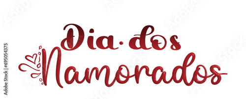 Dia dos namorados, Valentine's Day, three-dimensional writing, written in Portuguese, red color, holiday vector graphics, suitable for greeting card, message, banner, icon