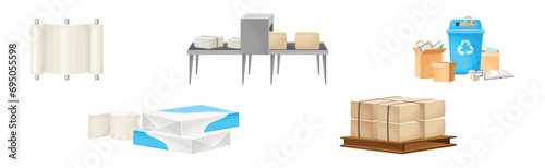 Recycling of Paper with Industrial Manufacturing Vector Set
