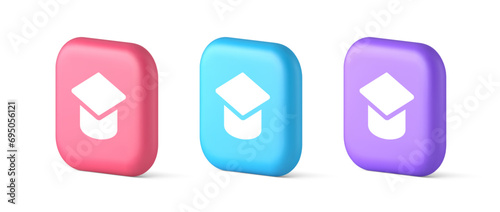 Free Download Graduation cap academic education e learning button wisdom knowledge 3d realistic icon - GFXLoad