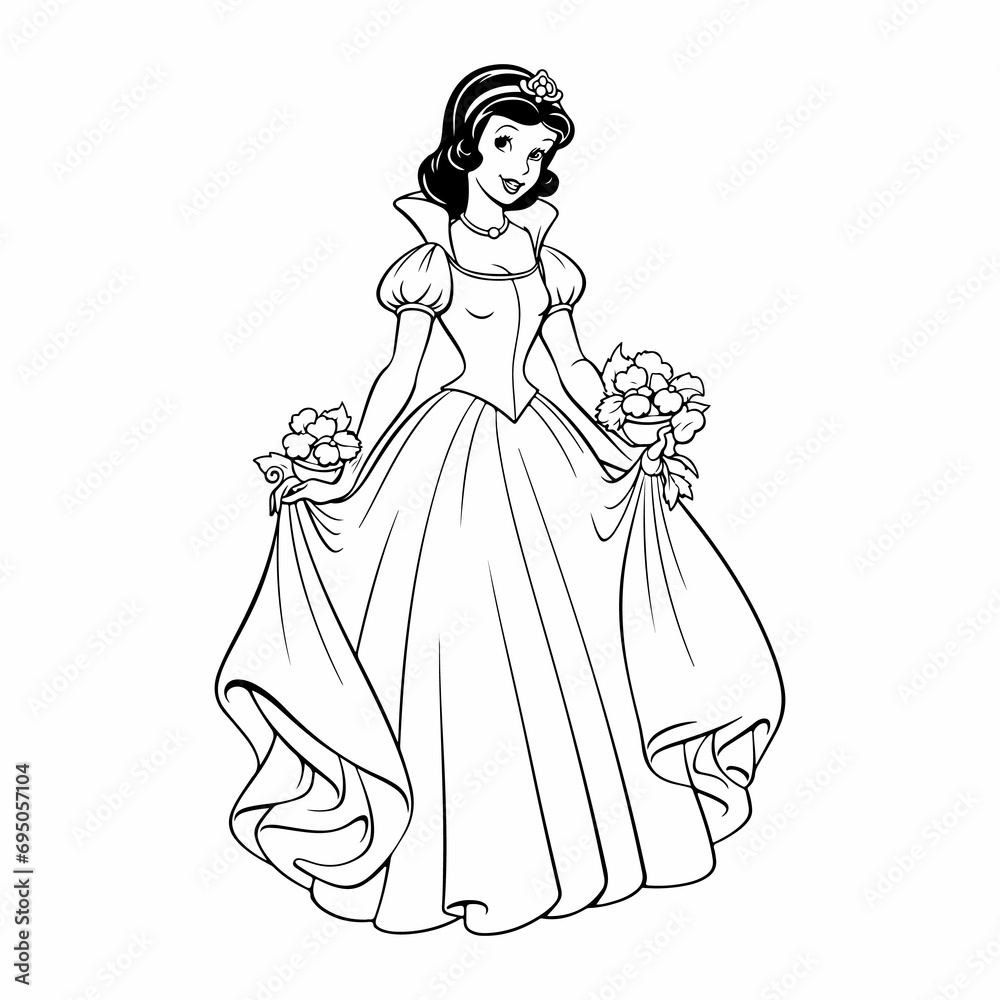 cute coloring page snow-white fairy outline illustration cute coloring page snow-white fairy outline illustration