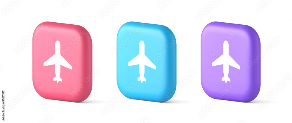 Airplane online check in button digital service passenger registration 3d realistic icon