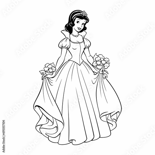 cute coloring page snow-white fairy outline illustration 