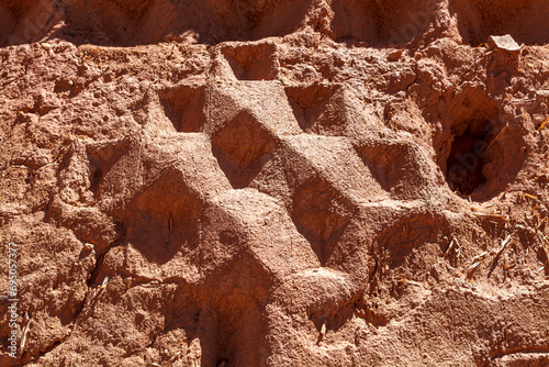 Close up of the earth and clay wall in Ait Ben Haddou, a fortified village in central Morocco, North Africa