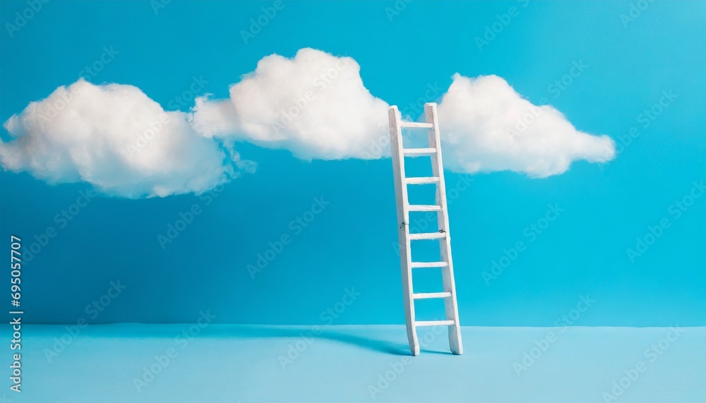 Step ladder leading to clouds. Minimal blue compostition. 