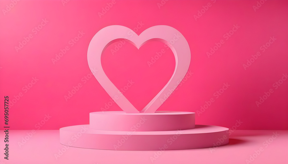 Valentine's day mock up podium with heart decoration on pink background 3D Rendering, 3D Illustration created with generative ai