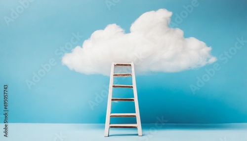  Step ladder leading to clouds. Minimal blue compostition.