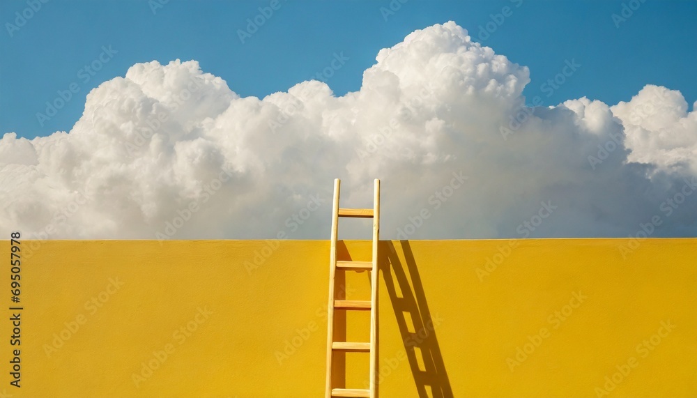 Step ladder leading to clouds. Minimal yellow compostition