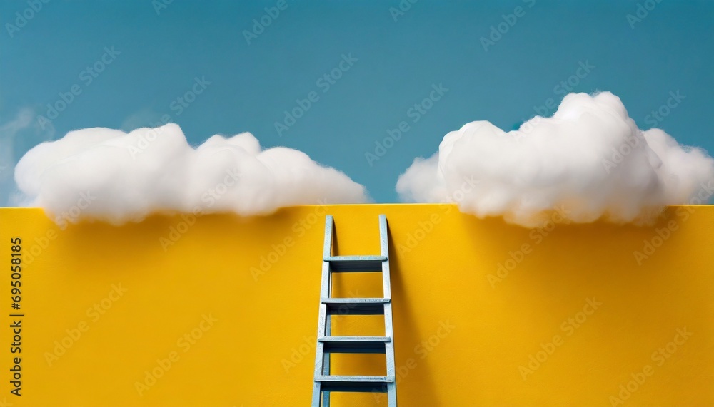 Step ladder leading to clouds. Minimal blue and yellow compostition.	
 - obrazy, fototapety, plakaty 