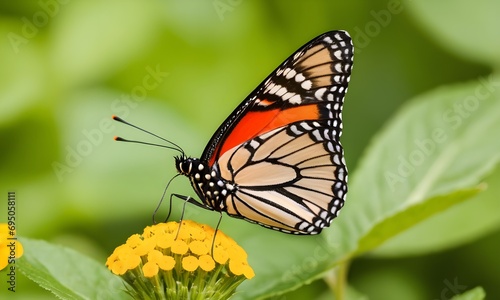 Close up of an beige orange butterfly resting on a stick. © Alexandr
