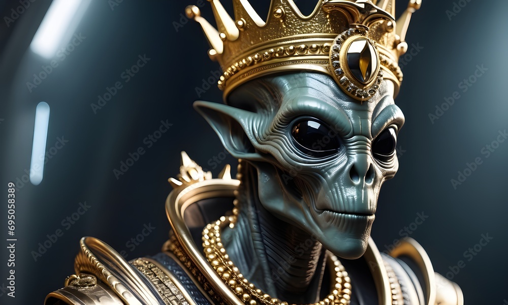 Fototapeta premium king of aliens in a golden crown and with chains around his neck