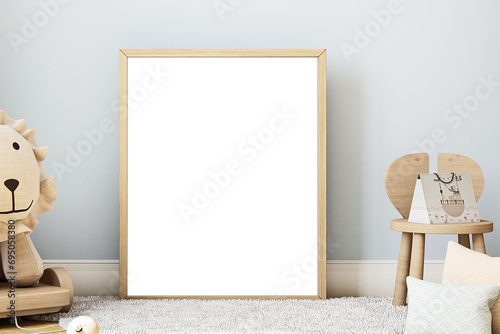 Mock up frame in kids room, 3d render	