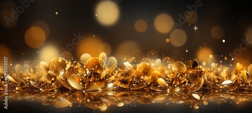 Vibrant yellow glowing particles abstract bokeh background with luminous light effects