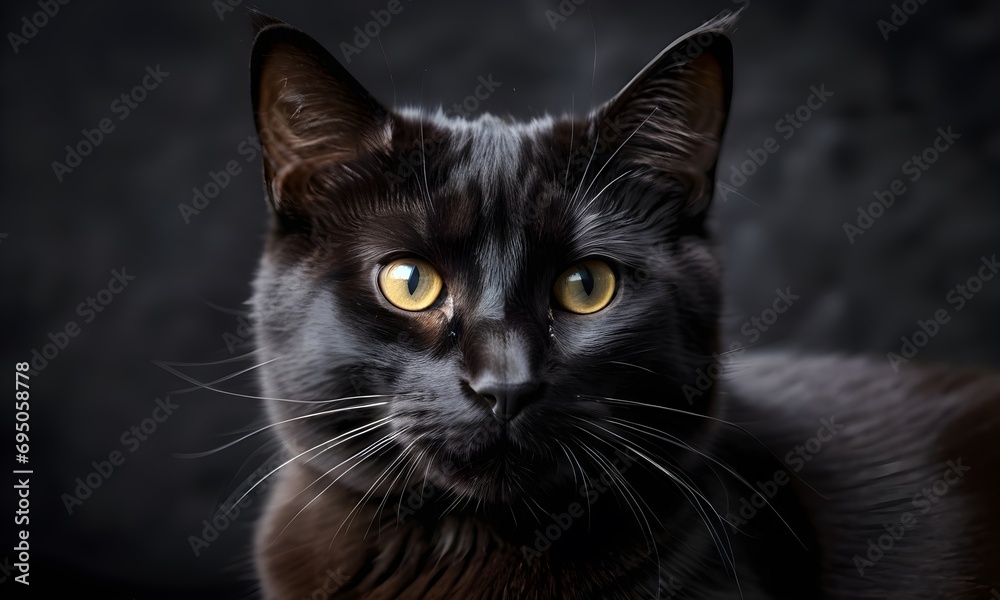 beautiful portrait of a dark cat on a dark background