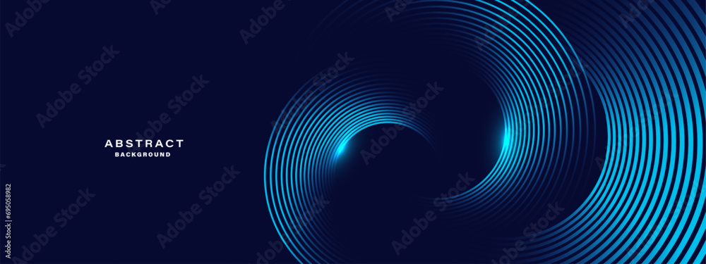 Blue abstract background with spiral circle lines, technology futuristic template. Vector illustration. - obrazy, fototapety, plakaty 