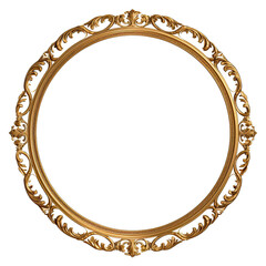 Antique oval round photo frame isolated over transparent white background Baroque Victorian ornate border frame. Royal interior luxury decor frame mock up