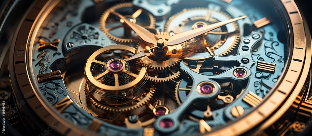 Gears and cogs in clockwork watch