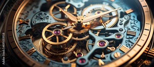 Gears and cogs in clockwork watch photo