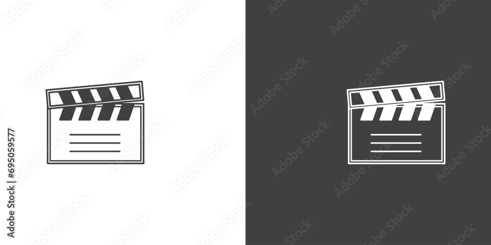 Naklejka premium Clapboard vector icon. film, movie, cinema action scene cut clapperboard symbol, Movie elements. Opened movie shooting clapper board vector. Film cinema symbol. Vector stock illustration. 