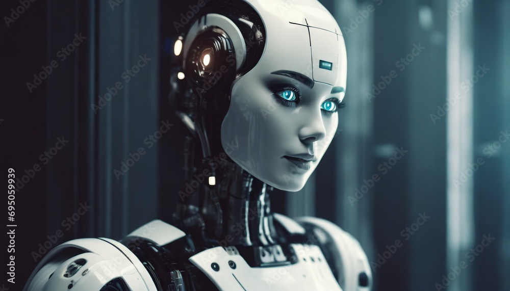 Robot beautiful Woman, technology background. Cyberpunk concept Robot beautiful Woman, technology background. Cyberpunk concept