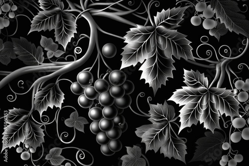 Grapes on the vine. Black and white