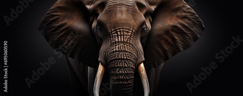 close-up portrait of an elephant's face. Dark background photo