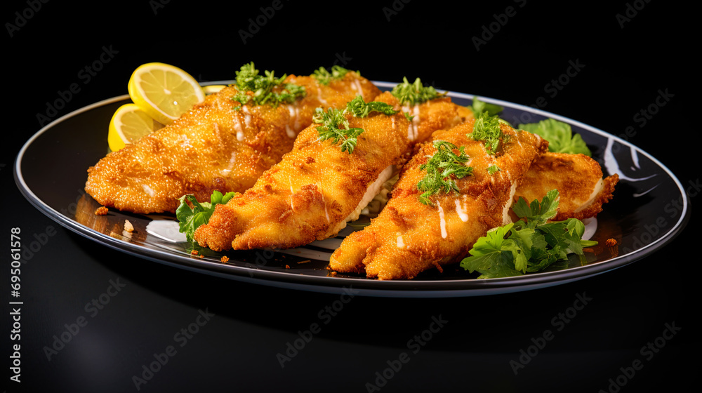 Isolated dish: chicken with a golden crust Isolated dish: chicken with a golden crust