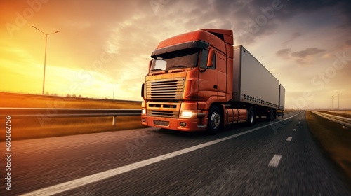 A contemporary truck is swiftly traveling down the highway
