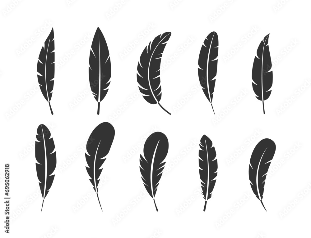 Bird feathers silhouette vector set Bird feathers silhouette vector set