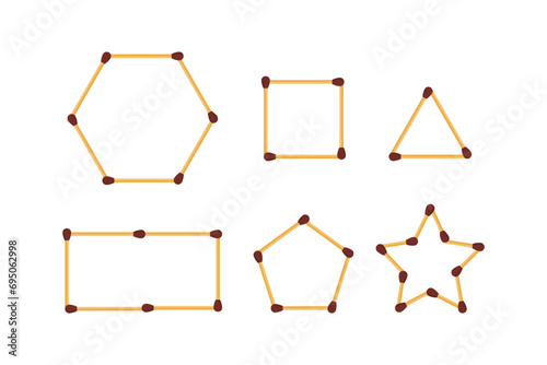 Geometric shapes made from matches vector set of elements