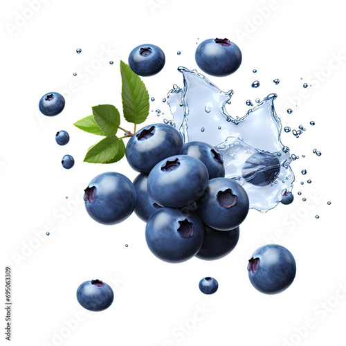 Falling blueberries isolated on transparent background