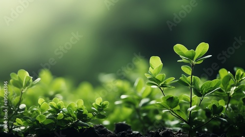 Minimalistic colorful blurred spring background with green tones for product placement #695063346
