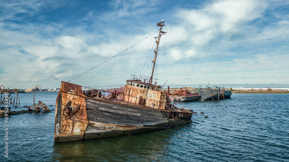 Αυτοκόλλητο Abandoned ships from tugboat graveyard, Arthur Kill Staten Island, New York