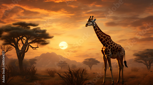 Giraffe in the wild savannah  wild giraffe  wild animal  giraffe