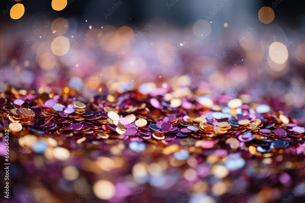 Elegant purple and gold glitter bokeh background with shining texture and vibrant colors