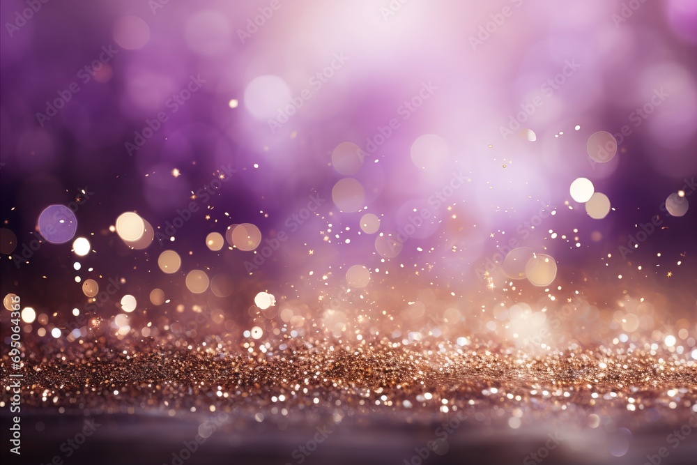 Gorgeous purple violet and gold glitter bokeh background with a captivating shining texture - obrazy, fototapety, plakaty 