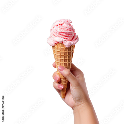Ice cream in a waffle cone on transparent background 